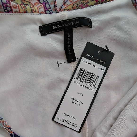 BCBGMaxAzria Dress Halter Neck Sleeveless Sheath Ruffled Navy Coral Pink M NWT - Picture 12 of 14